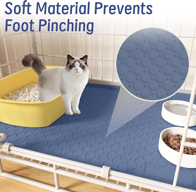 Silicone Large Cat Litter Mat 34" X 22", Cat Mat for Litter Box, Cats Litter Trapping Mat, Non-Slip and Waterproof, Raised Edges, Blue - Image 8
