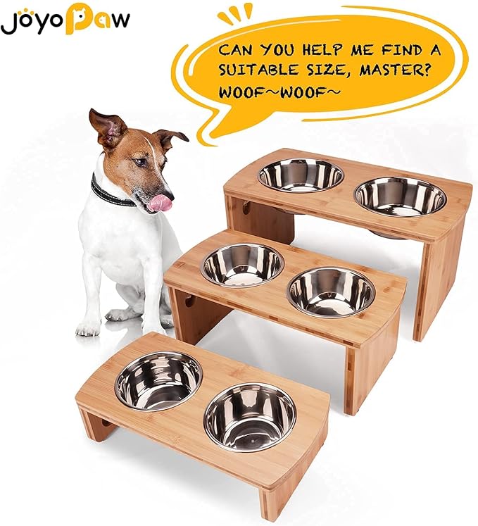 Elevated Dog Bowls, Bamboo Raised Dog Bowl for Small Dogs & Cats, with 2 Stainless Steel Bowls (4'' Tall-20oz Bowl) - Image 7