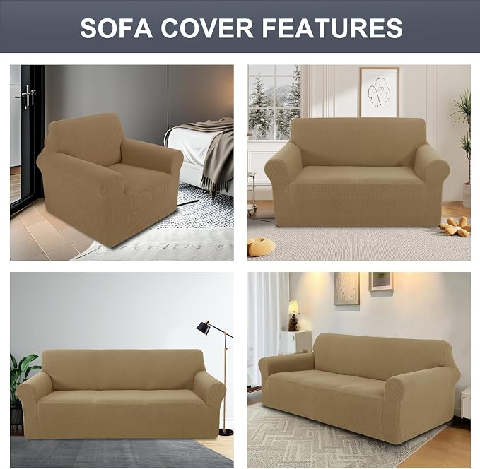 Stretch Couch Covers for Sofa Washable, Large, Sand | 3seat sofa covers for 3 cushion couch, Furniture Protector Couch Slipcover cubre sillones para sala for Kids, Dogs - Image 7
