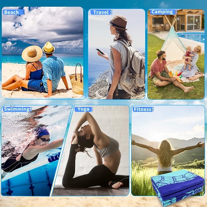 2 Pack Microfiber Lightweight Beach Towel 71"x32" Oversized Extra Large Thin Sand Free Towels Travel Swim Pool Yoga Gym Camping for Adults Women Men Beach Essentials Accessories Vacation Gift - Image 7
