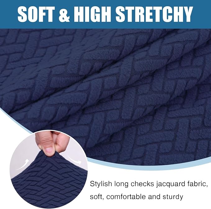 Smiry Waterproof Couch Cushion Covers, Non Slip Seat Cushion Covers | Stretch Jacquard Sectional Sofa Slipcover, Washable Elastic Furniture Protector for Pets, Kid, 3 Pieces, Navy - Image 7