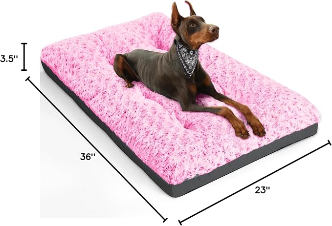 POCBLUE Dog Beds Large Sized Dog, Washable Plush Pet Bed for Crate, Anti-Slip Pet Mat for Cages, Comfy Crate Pad for Outdoor/Indoor/Car Use, Soft Kennel Pad for Dogs Up to 60 lbs, 35"x23", Pink - Image 7