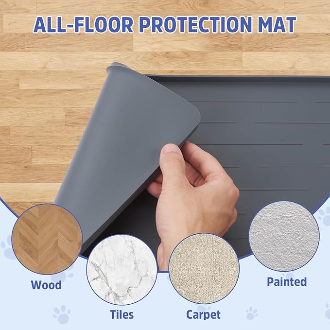 Large Dog Mats for Food and Water, 32"x24" Waterproof Pet Food Mats for Floor Nonslip Silicone Bowl Mats with Raised Edges - Image 7
