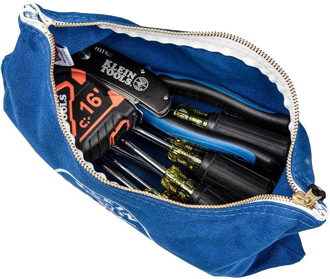 Klein Tools 5140 Canvas Zipper Bag, Tool Pouch, Bank Deposit Utility Bag, 12.5 x 7-Inch, Olive/Orange/Blue/Yellow 4-Pack - Image 7