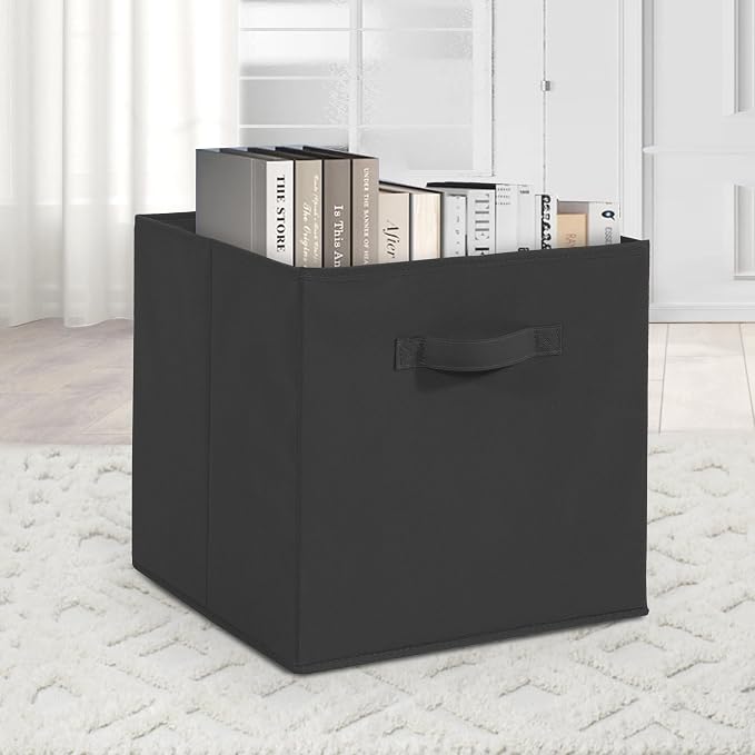11 Inch Fabric Storage Cubes, Sturdy Foldable Storage Bins, Heavy Duty Cube Organizer for Clothes, Blankets, Shelves, Closets, Bedroom, Living Room, Black, 5 Pack - Image 7