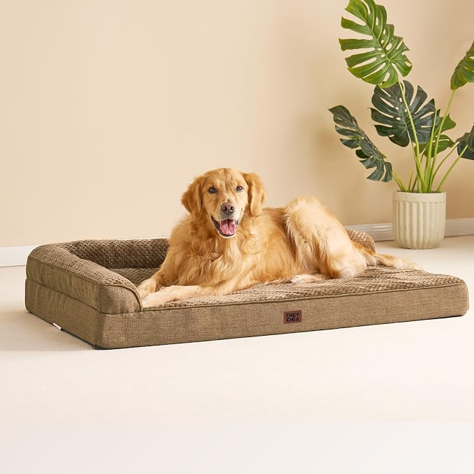 EHEYCIGA XXL Dog Bed Memory Foam, Orthopedic Giant Dog Bed Jumbo with Washable Removable Cover, Waterproof Pet Sofa Couch with Nonskid Bottom, 48x35x7.5, Camel - Image 9