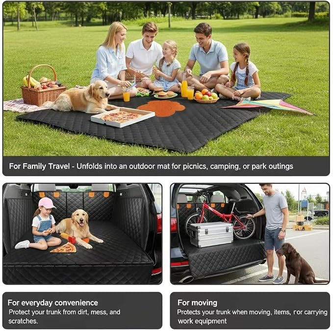 SUV Cargo Liner for Dogs,60/40 Split Seat Access,Waterproof Dog Trunk Cover | Feature: 60/40 Split Access | Material: Waterproof PU Leather | Protection: 15.75" Side Flaps & 19.69" Bumper Flap - Image 9
