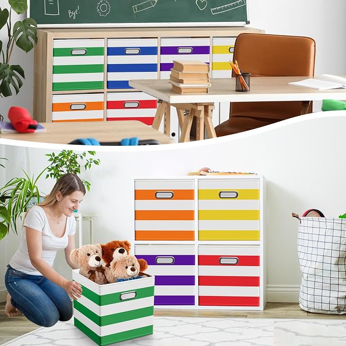 CroBlissful 11 Inch 6 Pack Fabric Storage Cubes with Metal Handles, Back to School Collapsible Organizer Bins for Classroom, Closet, Student Room, Toys and School Supplies (Dark Color) - Image 6
