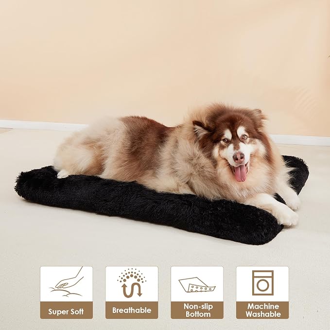 EHEYCIGA Fluffy Dog Crate Bed, Plush XX Large Dog Pillow, Black | Xlarge Calming Anti Anxiety Plush Faux Fur Mat for Large size dogs, Washable Soft Warm Dog Pad with Non-Slip Bottom - Image 7