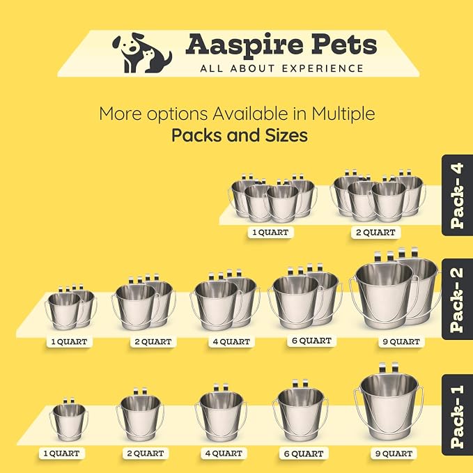 1 Quart Stainless Steel Flat Sided Bucket with Dual Hooks | 4 Pcs Durable Food & Water Bowl for Dog Cat Bird & Small Animals | Fits kennel Cage Crates Farm Hanging Pet Pail | Multipurpose - Image 9