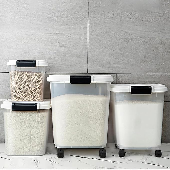 HANAMYA 40 LB Rice Storage Container with Measuring Cup, BPA free, For Rice | Grain | Pet Food | Flour, 1 count, Clear & Black - Image 5