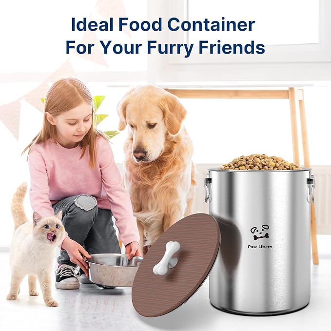 Paw Libero 25 Lbs Stainless Steel Dog Food Storage Container with Airtight Wooden Lid & Ceramic Bone Handle, Large Metal Dog Food Bin for Dogs & Cats, Keep Fresh, Easy to Clean - Image 7