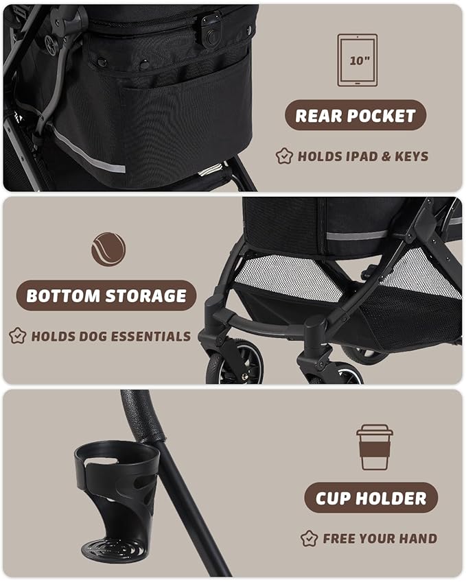 HITTITE Pet Stroller with Weatherproof Cover, All-Terrain 4-Wheel Cat & Dog Stroller with Adjustable Canopy, Foldable Dog Strollers with Storage Basket for Small to Medium Dogs Up to 55 lbs.