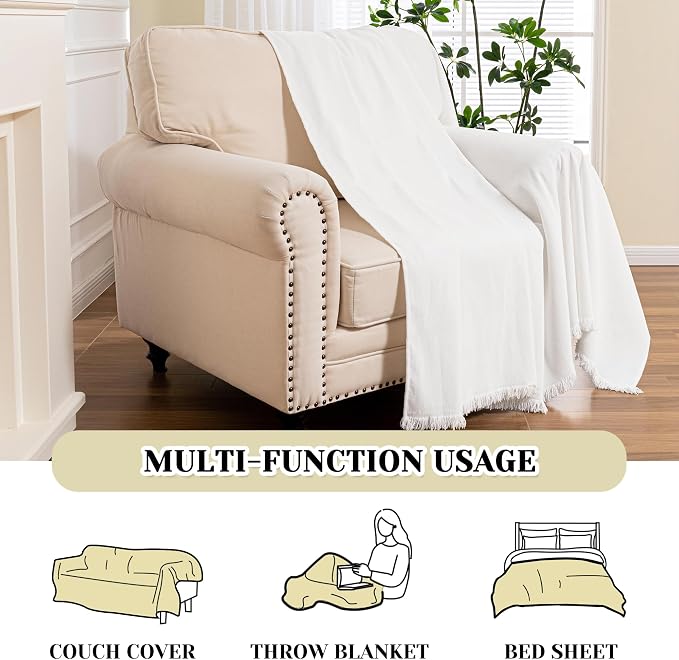 MEETSKY Oversized Chair Covers White Couch Cover Washable Armchair Slipcover Single Couch Cover for Dogs Pets, Recliner Cover 1 Cushion Couch Chenille Couch Protector with Tassel, 71"x 91" - Image 8