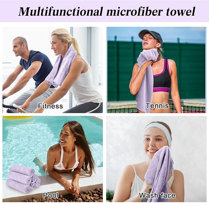 SmoothNovelty 36 Pcs Microfiber Gym Towel 16 x 28 in Bleach Proof Towels Absorbent Soft Sweat Towels Quick Dry Lightweight Towel for Hand Salon Bath Spa Hotel Pool Home Hair Care (Light Purple) - Image 7