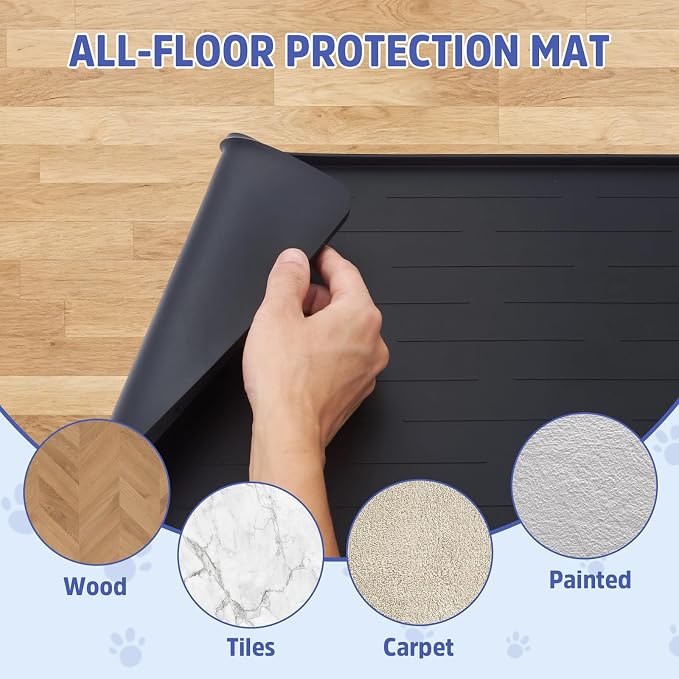 Large Dog Mats for Food and Water, 40"x30" Waterproof Pet Food Mats for Floor Nonslip Silicone Bowl Mats with Raised Edges - Image 7