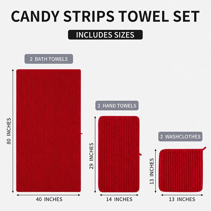 6 Piece Bath Towel Set, 40"x80" Oversized Bath Sheets, Red | Microfiber, Quick Dry, Highly Absorbent, Towels for Bathroom, 2 Extra Large Bath Towels, 2 Soft Hand Towels, 2 Washcloths - Image 8