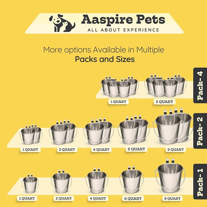 1 Quart Stainless Steel Flat Sided Bucket with Dual Hooks | 2 Pcs Durable Food & Water Bowl for Dog Cats Bird & Small Animals | Fits kennel Cage Crates Hanging Pet Pail | Multipurpose use - Image 9