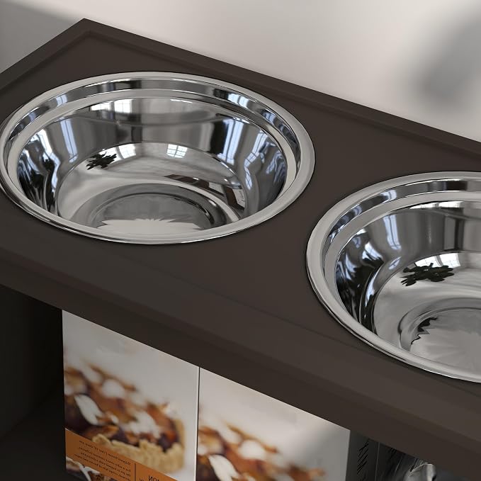PawHut Large Elevated Dog Bowls with Storage Cabinet - 37L Capacity, Raised Dog Bowl Stand Feeding Station, Espresso | Raised Dog Bowl Stand Pet Food Bowl Dog Feeding Station - Image 9