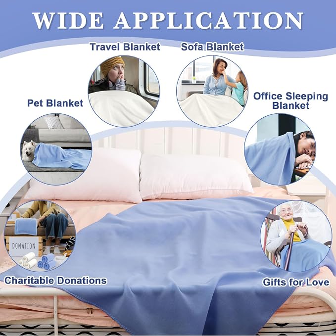 Newwiee 24 Pcs Bulk Fleece Throw Blankets 50'' x 60'' Oeko-tex Standard 100 Certified for Outdoor Wedding Guest Blankets Donation Homeless Sleepover Lap Pet Sofa, All Seasons Use (Mist Blue/White) - Image 6