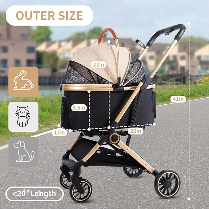 3 in 1 Pet Stroller with 4 Wheels, Foldable Pet Travel Carrier for Small/Medium Dogs Cats up to 50lbs, Detachble Portable Cat Bag, Storage Basket