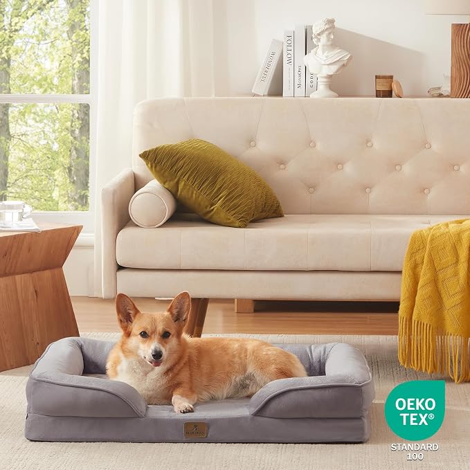 Bedfolks Orthopedic Dog Bed, Waterproof Dog Sofa Bed for Large Dogs, Egg Foam Pet Couch Bed with Removable Washable Cover and Nonslip Bottom, Light Grey - Image 7