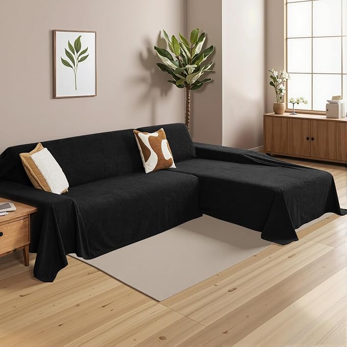 MYSKY HOME L Shaped Couch Cover, Dog Couch Cover Protector Furniture Protector Stylish Pet-Friendly Scratch-Resistant for 3-4 Cushion Couch, 2 Pieces Washable Sofa Cover(71"x118"+91"x134", Black) - Image 8