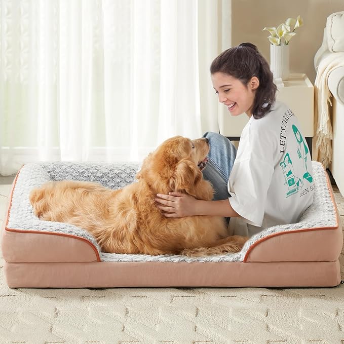 LEXTRO Orthopedic XXL Dog Bed, Washable Dog Beds for Extra Large Dogs | 48x35 Inch Non-Slip Bottom Dog Sofa for Senior Dogs and Pet Couch Bed with Waterproof Lining , Washable Removable Cover - Image 6
