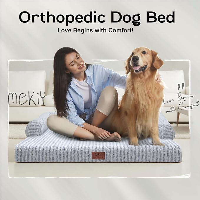 MEKIY Orthopedic XL Dog Bed with Bolster for Extra Large Size Dogs | Pillow Support for Neck Relief, Egg Crate Foam, Skin-Friendly Surface, Waterproof Liner, Anti-Slip Bottom, 42 x 30 Inch - Image 8