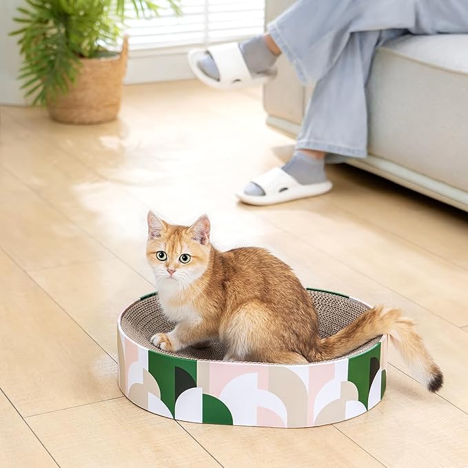 Conlun Oval Cat Scratcher Bed | Scratching Bowl Lounge for Kittens | Medium | Corrugated Cardboard Pad | Concave Shape | No Mess Enclosed Base | Serves as Couch Furniture Protector - Image 9