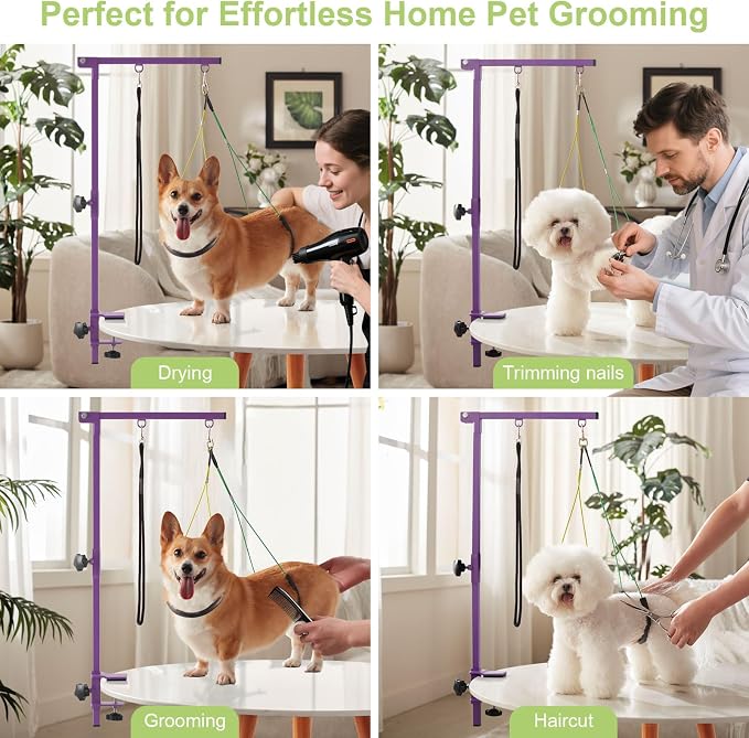 Home Dog Grooming Table Arm with Hammock 35" Height Adjustable Dog Grooming Arm with Clamp No-Sit Haunch Holders Durable Purple(Grooming Table Not Included) - Image 9
