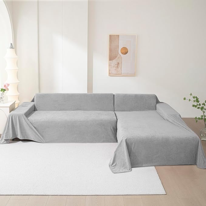 MEETSKY Couch Covers for 3 Cushion Couch Sofa, Washable Sectional Couch Covers L Shape Sofa Cover Soft Slipcovers Couch Furniture Protector for Pets Dogs Kids, 91" x 118", Light Grey - Image 7