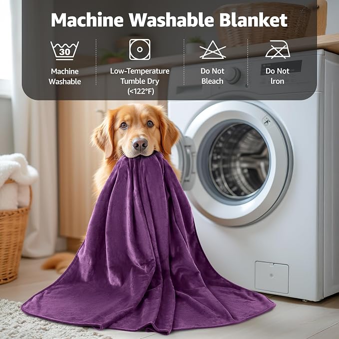 LOOBANI Waterproof Blanket for Twin Bed, Purple Throw Blanket 60" x 80" | Dog Splash Blankets for Large Dogs, Reversible Spill-Proof Couch Cover for Sofa Protection, Movie Nights, Camping, Noise Free - Image 9