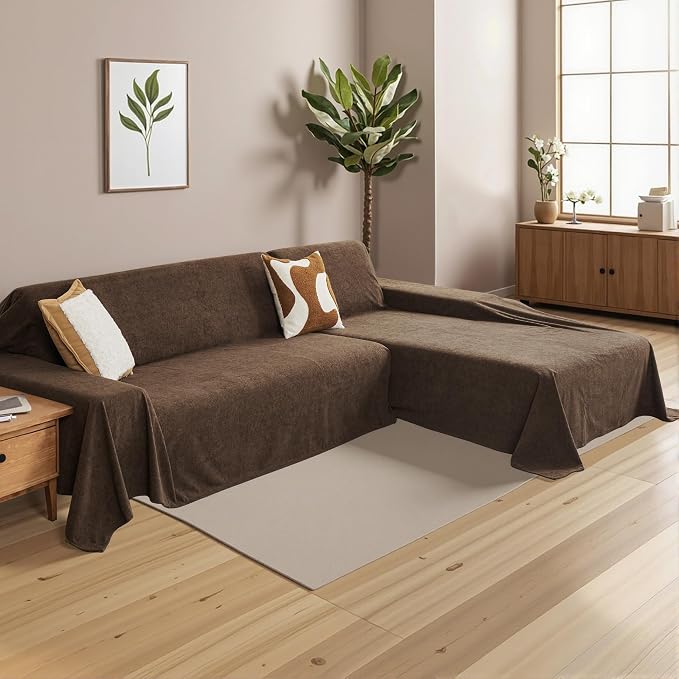 MYSKY HOME Sectional Couch Cover for Dogs, 2 Pieces Couch Covers for L Shape Sofa, Sofa Cover Washable, Furniture Protector Chaise Lounge Cover for 2-3 Cushion Couch (71"x118"+71"x118", Brown) - Image 8
