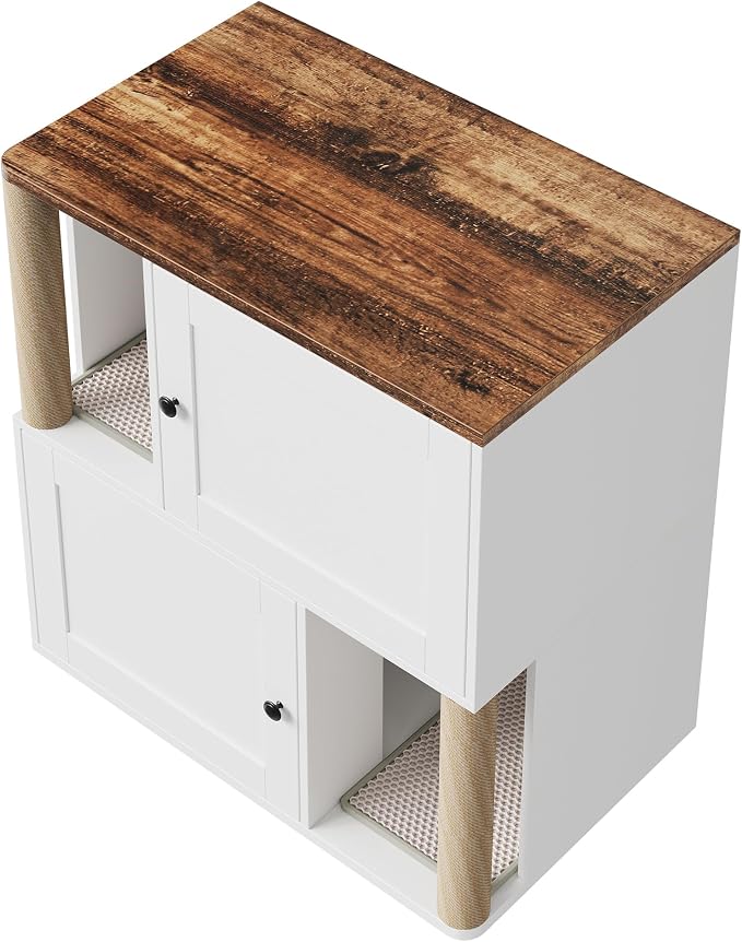 Garvee Cat Litter Box Enclosure Furniture for 2 Cats, Hidden Litter Box, Modern Double Layer Cats Washroom Furniture with 2 Scratch Mat and Cat Scratching Post, Side End Table for Living Room Hallway - Image 9