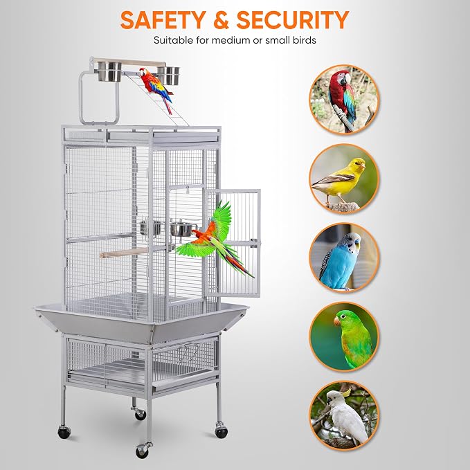 Nova Microdermabrasion 61 Inches Large Bird Cage Play Top Parrot Cockatiel Parakeet Chinchilla Macaw Cockatoo Cage W/Stand Perch Pet Supplies, White - Image 7