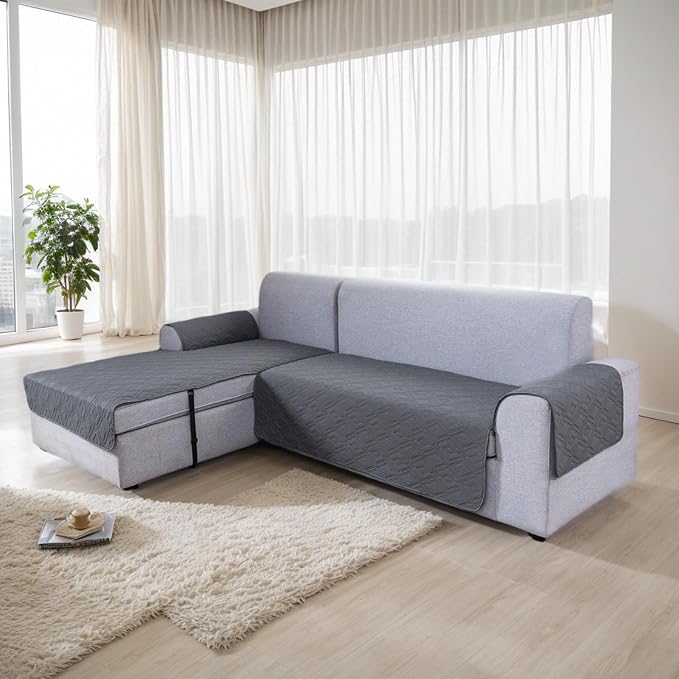 Genina 100% Waterproof Sectional Couch Covers for L Shaped Chaise Lounge Left, Anti-Slip Sectional Cover Furniture Protector Couch Cover for Dogs Pets, 1 Piece (Dark Gray, Left Chaise Cover) - Image 7