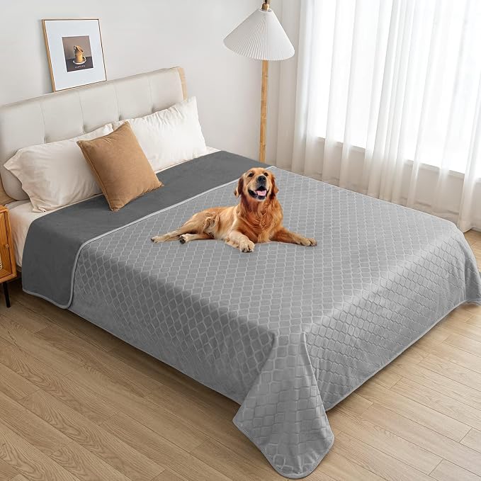 fuguitex Waterproof Dog Blanket Bed Cover Dog Crystal Velvet Moroccan Fuzzy Cozy Plush Pet Blanket Throw Blanket for Couch Sofa(30 * 70 inch, Light Grey+Grey) - Image 6