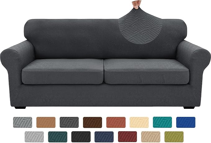 XINEAGE 2026 New 3 Pieces Couch Covers for 2 Extra Large Cushion Sofa Super Stretch Sofa Cover for 2 Large Seat Universal Loveseat Slip Cover for Living Room (Dark Gray), 71"-91"(2 Cushions) - Image 9