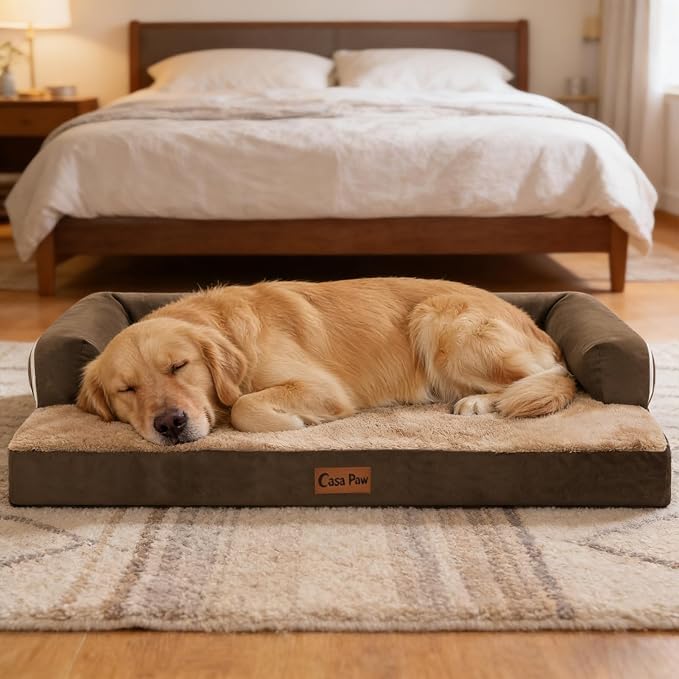 Orthopedic Washable Dog Bed for Large Dogs, 36x27in, Brown | Orthopedic Foam Eases Joint Pressure, Bolsters Supports Head And Neck, Washable Pet Beds, Removable Cover, Non-Slip Bottom - Image 10