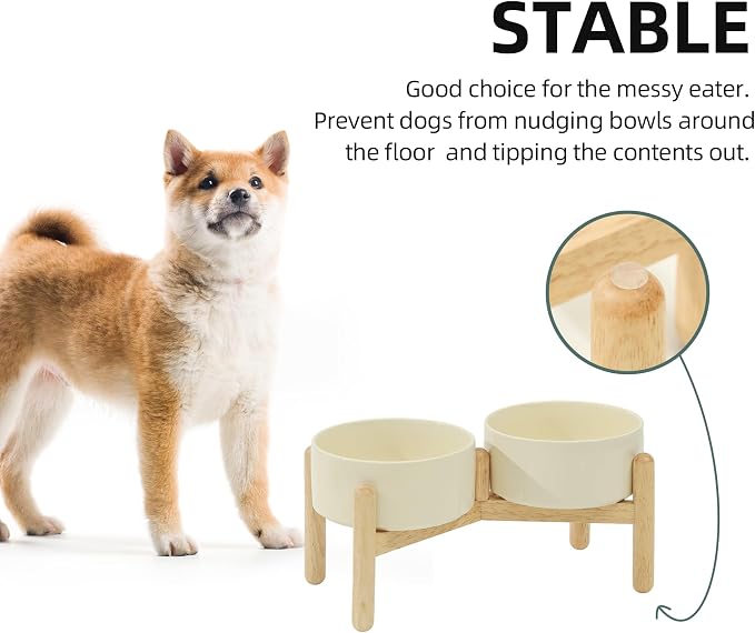 Havniva Elevated Dog Bowls Ceramic Dog Bowls with Stand, Dog Food Bowl | 6.1” Raised Dog Bowls with Non-Slip Wood Stand, Dog Food and Water Bowl Set, Double Dog Feeding Bowls for Small & Medium Dogs - Image 7