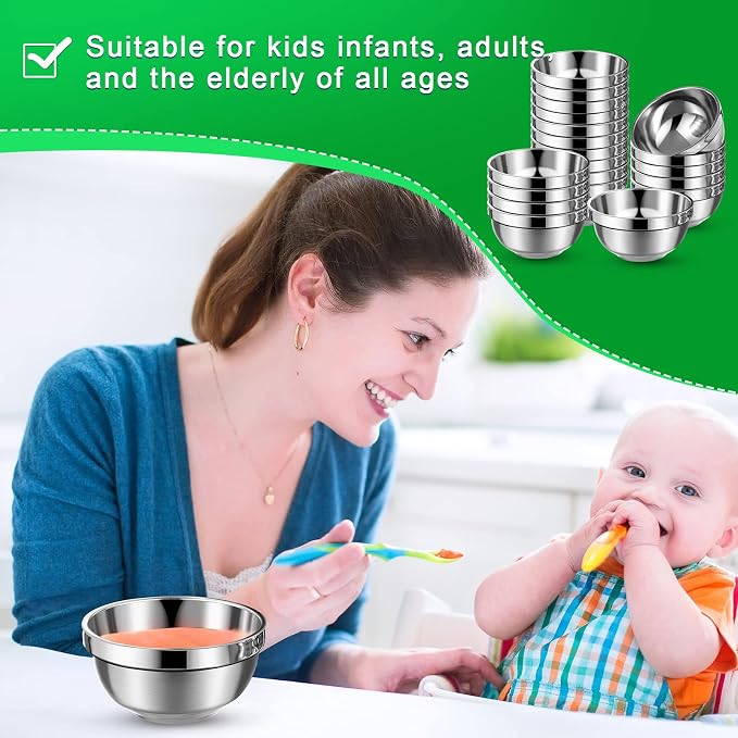 Mimorou 20 Pack 304 Stainless Steel Bowls Set 13oz Metal Double Walled Insulated Snack Mixing Lightweight Multipurpose Toddler Dinner Bowls for Ice Cream, Cereal, Snack - Image 7