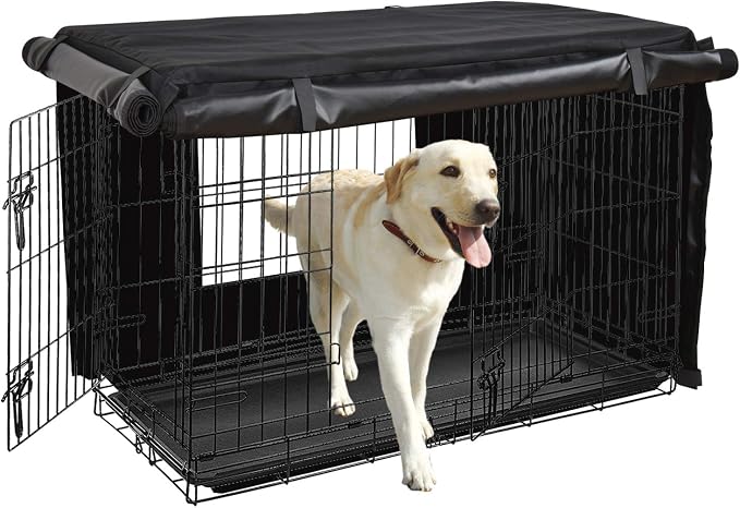 HONEST OUTFITTERS Dog Crate Cover, 48 Inch Dog Kennel Cover for Medium and Large Dog, Heavy Duty Oxford Fabric,with Double Door, Pockets and Mesh Window (49L x 31W x 33H, Black) - Image 7