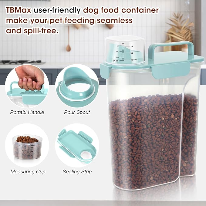 TBMax Dog Food Storage Container 5-7 lbs, Airtight Cat Food Container with Large Spout & Measuring Cup, Pet Food Storage Dispenser for Kibble Storage, Dog Treat Bird Seed Container -Light Blue - Image 7