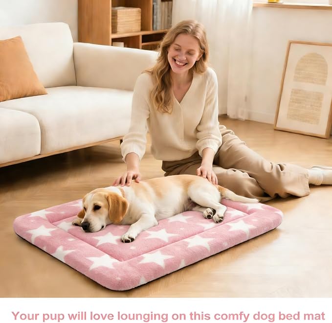 Dog Bed Mat, Reversible Crate Pad & Durable Dog Bed - Machine Washable Kennel Mat with Ultra Soft for Medium Dogs (Big&Small Stars Pink, 30" L*20" W*1.5" Th) - Image 8
