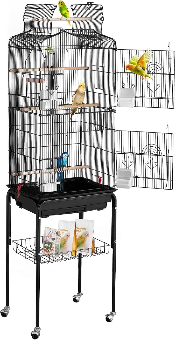 VEVOR 64-inch Open Top Large Parrot Bird Cage with Detachable Rolling Stand for Parakeets Finches Canaries Lovebirds Cockatiels Budgies Small Quaker Conures Flight Birdcage with Swing and Perch - Image 9