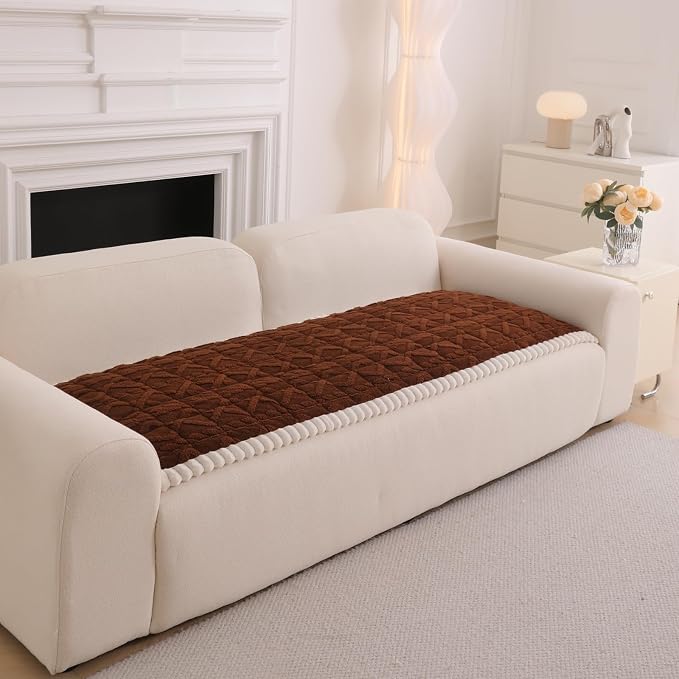 DREAMINGO Fuzzy Pet Couch Cover with Geometric Jacquard, Washable & Non-Slip Sofa Covers for 2 Cushion Couch, Plush Dog Bed Mat for Sofa Cushion Protector 27.6x59.1 Inch, Dark Coffee - Image 7