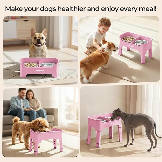 URPOWER Mess Proof Elevated Dog Bowls for Small Dogs with Splash Guard | 4 Height Adjustable Raised Stand with 2 Stainless Steel Food Bowls & Licking Plate for Small, Medium & Large Dogs - Image 7