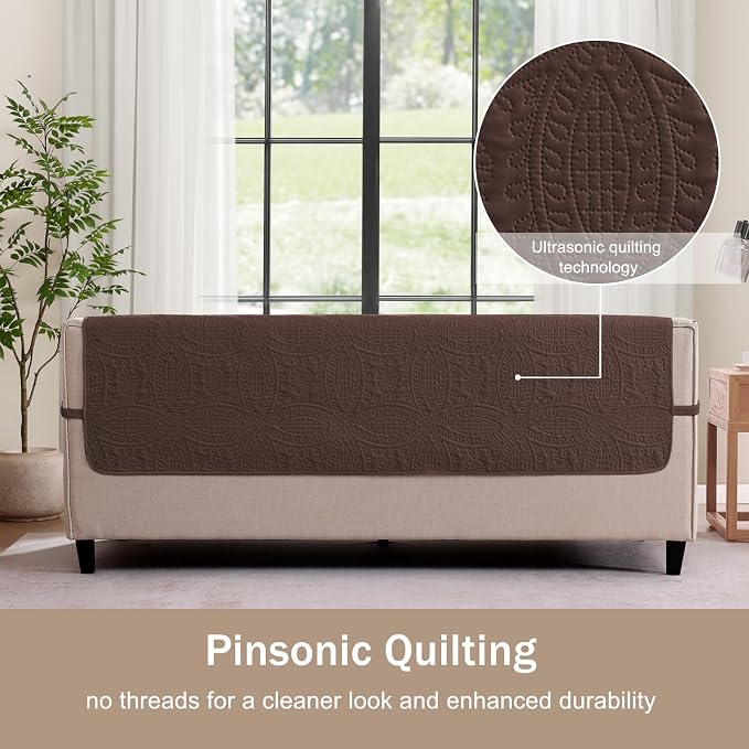 Water Repellent Loveseat Cover for 2 Cushion Couch, Machine Washable Love Seat Quilted Couch Covers, Pet Friendly Sofa Slipcovers (Loveseat 48", Chocolate) - Image 9