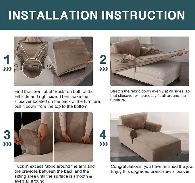 FantasDecor Velvet Chaise Lounge Cover Stretch Double Arm Chair Slipcover for Living Room Bedroom Soft Plush Fabric Machine Washable, Taupe - Image 7